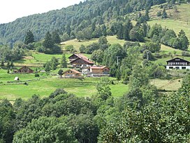 Photograph of houses on the slopes near Bussang (Vosges, France)