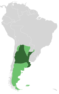 Map of the Argentine Confederation (and its bordering countries) around 1833. Areas of ineffective control are shown in lighter green.