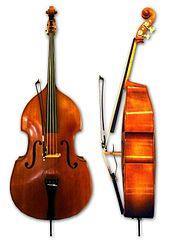 A contrabass viewed from the side and head-on