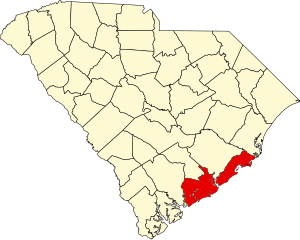 Map of South Carolina highlighting Charleston County