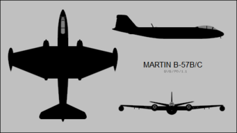 3-view silhouette drawing of the Martin B-57B/C Canberra