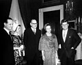 Erlander (third from left) and his wife Aina (second from right) with Gunnar Jarring (left), Jarring's wife Agnes Charlier (second from left), and President John F. Kennedy (right) in 1961