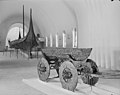 The reconstructed ceremonial wagon found in the Viking Age Oseberg ship burial. One side of the wagon features a depiction of nine cats.