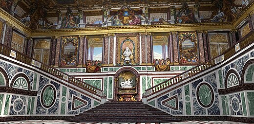 Baroque - Escalier des Ambassadeurs of the Palace of Versailles, Versailles, France, by François d'Orbay and Charles Le Brun, 1674-1679, demolished in 1752 under Louis XV[34]