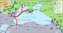 Map of Crimean War, year 1854