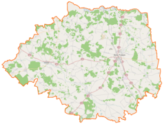 Mapa konturowa powiatu bielskiego, blisko centrum na dole znajduje się punkt z opisem „Szumki”