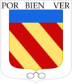 Stemma della linea dei Caracciolo Rossi: Bandato d'oro e di rosso al capo d'azzurro pieno. Bordura d'argento caricata del motto POR BIEN VER di lettere maiuscole di nero in alto e da un paio di occhiali al naturale in punta.