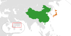 Haritada gösterilen yerlerde China ve Japan