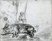 O porco. Gravura de Rembrandt van Rijn, 1643