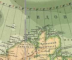 c. 1902 map section of the Yeniseysk Governorate with empty ocean in the location of the archipelago