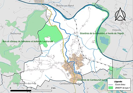 Carte des ZNIEFF de type 1 sur la commune.