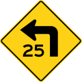 W1-1 (I) Turn left (25 mph speed limit)