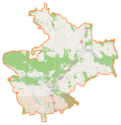 Mapa konturowa powiatu obornickiego, blisko centrum na dole znajduje się punkt z opisem „Oborniki”