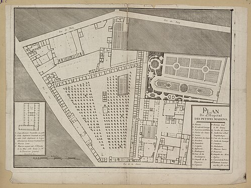 Gravure d'un plan des Petites Maisons, vers 1785.