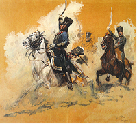 Franska hussards under Napoleon-krigen.