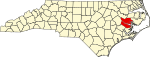 Mapa de Carolina del Norte con la ubicación del condado de Beaufort