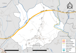 Carte en couleur présentant le réseau hydrographique de la commune