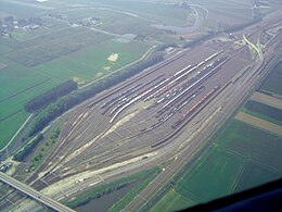 Luchtfoto van rangeerterrein