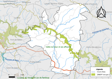 Carte de la ZNIEFF de type 2 de la commune.