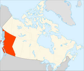 Mapa ning Canada a mika British Columbia highlighted