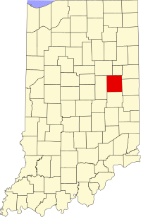 Map of Indijana highlighting Delaware County