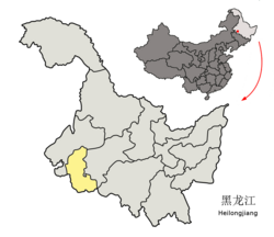 Location of Daqing City (yellow) in Heilongjiang (light gray) and China