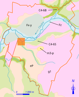 Carte représentant en couleurs le zonage géologique d'un territoire.