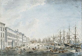 Skeppsbron mot norr 1790-tal, etsning av Johan Petter Cumelin.