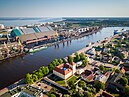 Aerial view of Ventspils with the port and castle