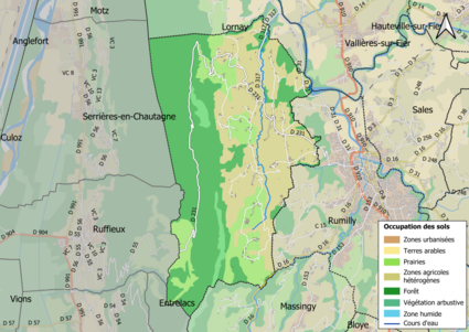 Carte en couleurs présentant l'occupation des sols.