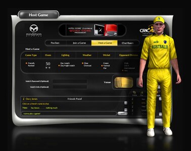 Menu from the game Cricket Revolution, a fairly typical interface from 2009.