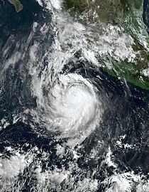 A satellite photo of Hurricane Bonnie while a Category 3 major hurricane off the southwestern coast of Mexico on July 5.