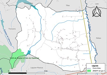 Carte de la ZNIEFF de type 1 sur la commune.