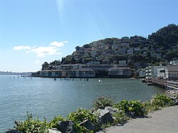 Sausalito combines hillside with shoreline, as seen in this view from Bridgeway, the city's central street.