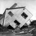 Tilted house, Galveston hurricane, 1900