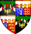 Arms of David Armstrong-Jones, 2nd Earl of Snowdon whilst Viscount Linley: Quarterly 1st & 4th, the arms of his father The Earl of Snowdon with a label vert, 2nd & 3rd the arms of his mother The Princess Margaret whose label argent is charged with roses and a thistle