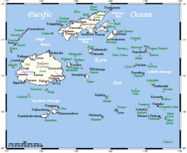 Fiji map showing Koro Sea and Koro Island