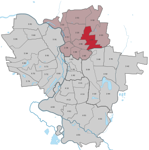 Lage des Stadtteils Frohe Zukunft in Halle (Saale) (anklickbare Karte)