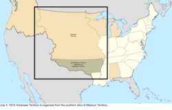 Map of the change to the United States in central North America on July 4, 1819