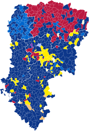 Nuance politique des candidats arrivés en tête dans chaque commune au 1er tour dans le département de l'Aisne.