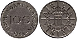 100 Saar francs reverse and obverse