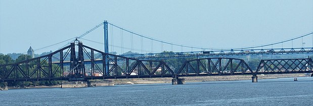 The Clinton Railroad Bridge connects Fulton and Clinton, Iowa.