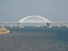 A ship passing under the Crimean Bridge