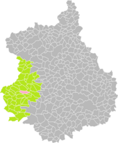 Position de Thiron-Gardais (rouge) dans l'arrondissement de Nogent-le-Rotrou (vert) et le département d'Eure-et-Loir (gris).