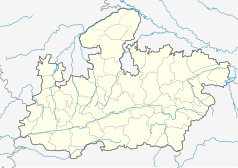 Mapa konturowa Madhya Pradeshu, blisko centrum na prawo znajduje się punkt z opisem „Katni”