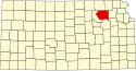 Harta statului Kansas indicând comitatul Pottawatomie