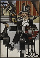 Juan Gris, 1912, Man in a Café, oil on canvas, 127.6 x 88.3 cm, Philadelphia Museum of Art. Exhibited at the 1912 Salon de la Section d'Or