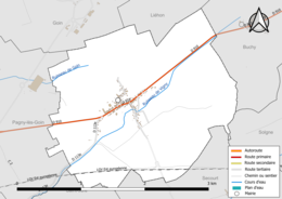 Carte en couleur présentant le réseau hydrographique de la commune