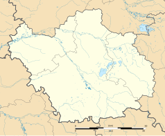 Mapa konturowa Aube, na dole nieco na prawo znajduje się punkt z opisem „Gyé-sur-Seine”