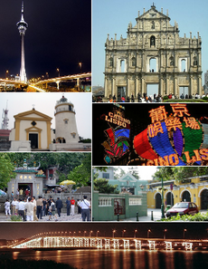 Padurut king wanan manibat wanan a babo (clockwise from top right): Ruins of St. Paul's; Casino Lisboa; St Joseph Seminary Church; Governor Nobre de Carvalho Bridge; A-Ma Temple; Guia Fortress; Macau Tower.